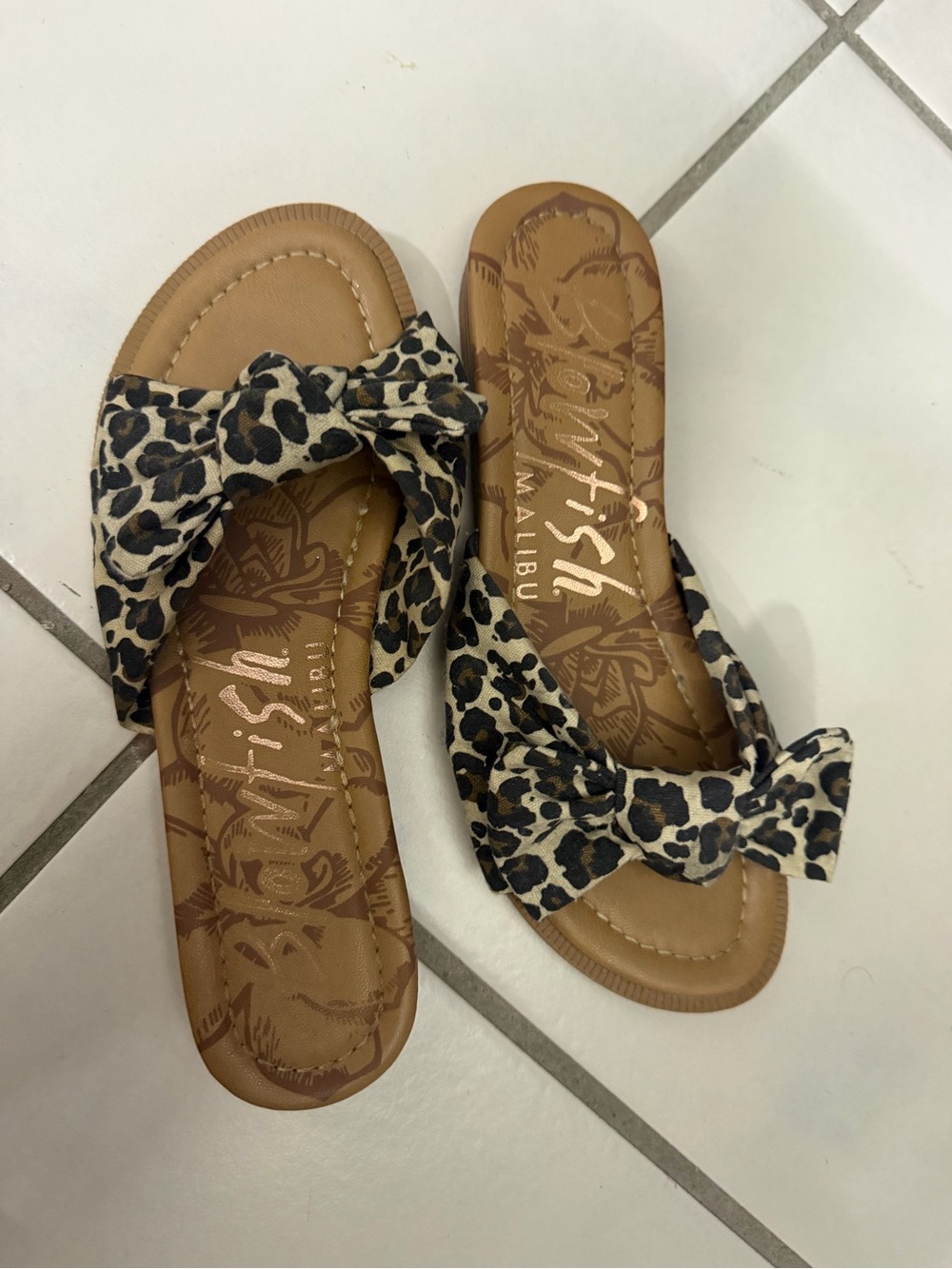 Blowfish Leopard Print Bow Slide Sandals - Brown/Tan